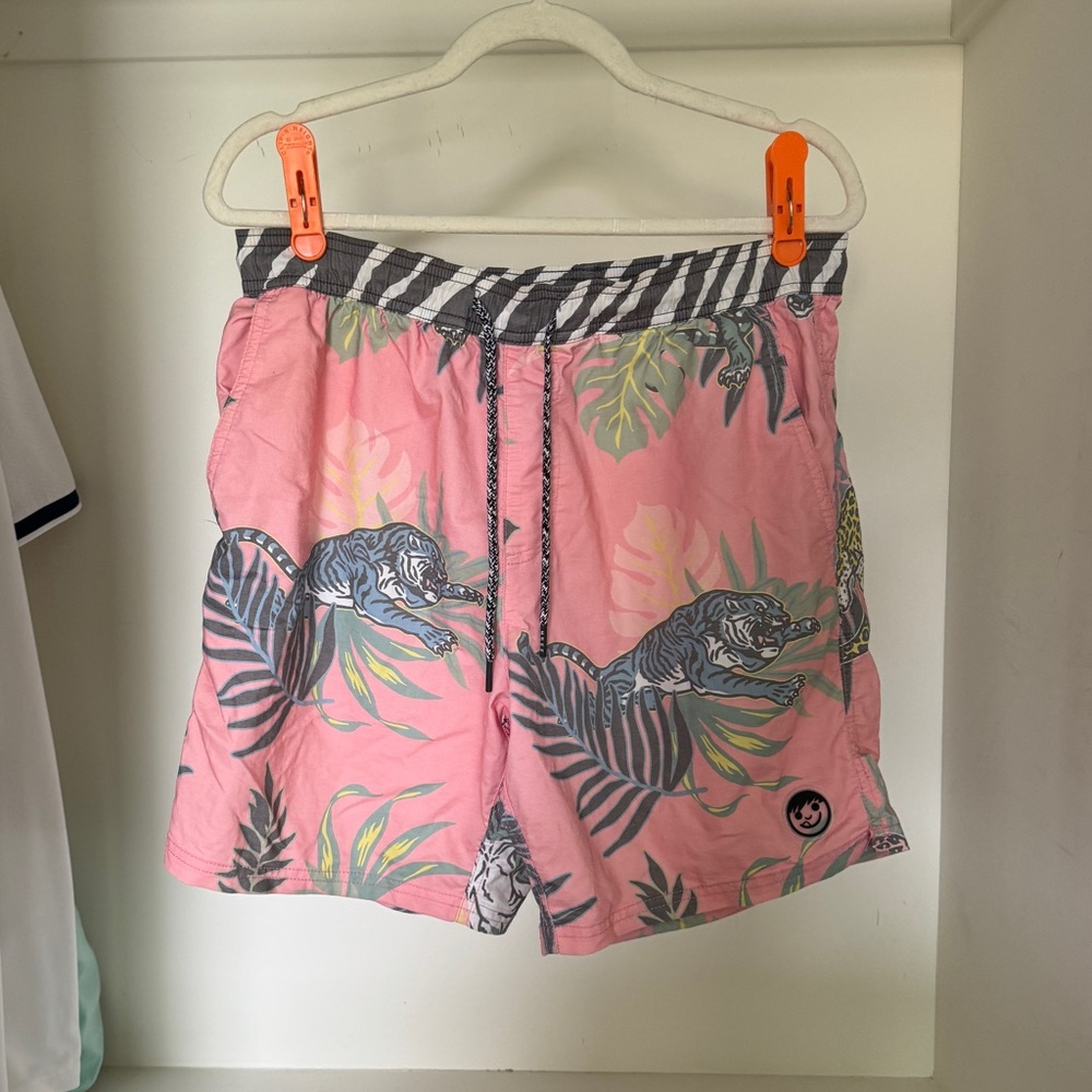 Neff Pink Jaguar Swim Trunks With Pockets Size Medium